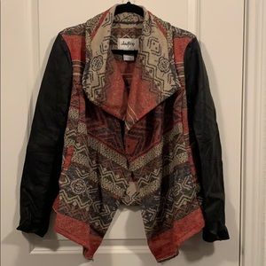 Aztec Print Jacket with Faux Leather Sleeves